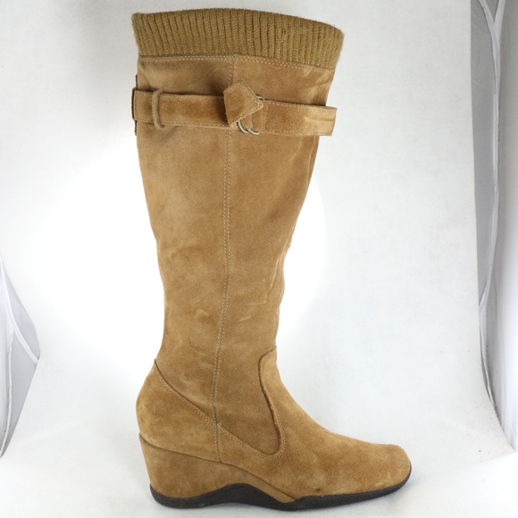 a.n.a Shoes - A.N.A. Halie Caramel Suede Leather Wedge Zip Boots